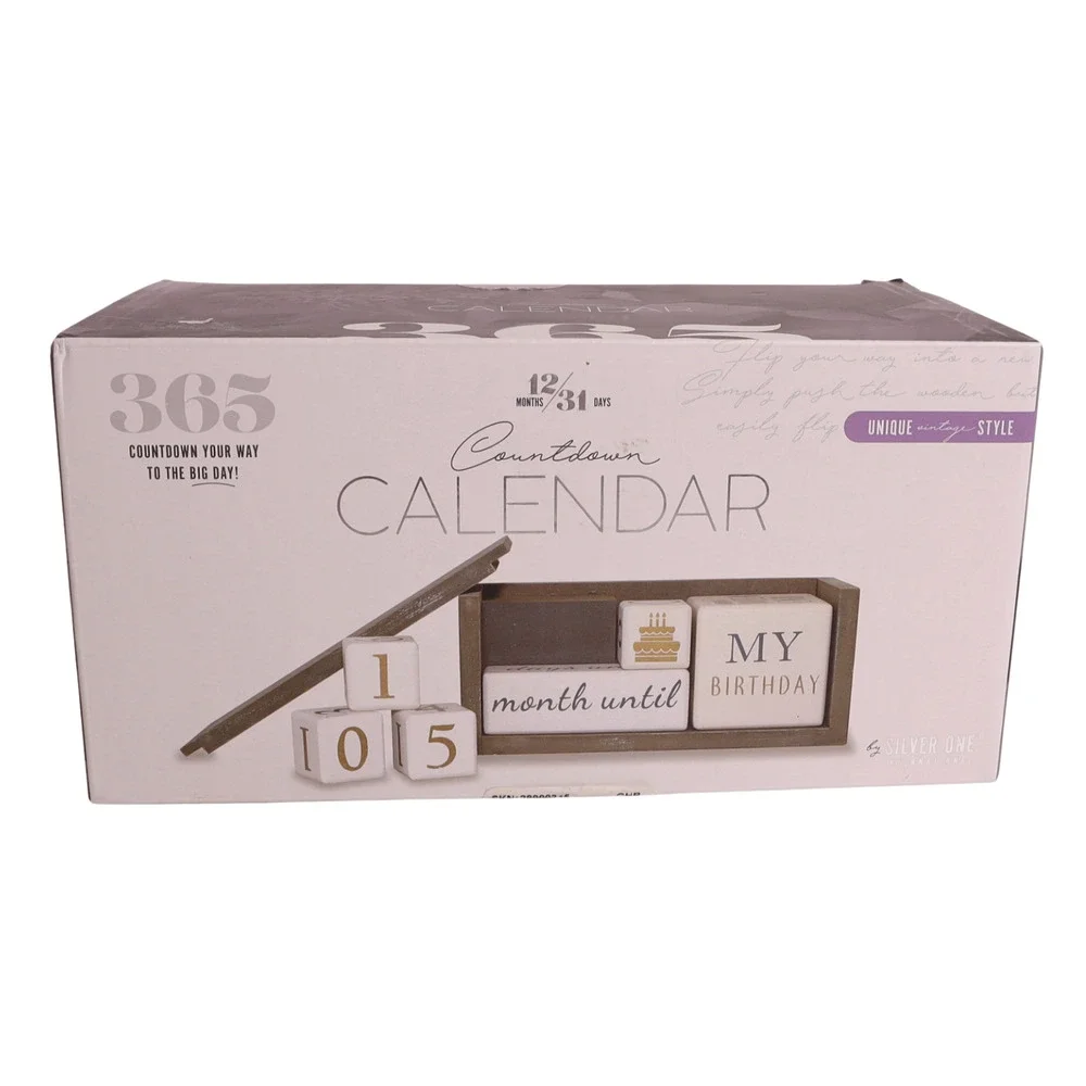 365 Countdown Calendar Wooden Blocks 7 Piece Set 12 Months 31 Days - Sealed